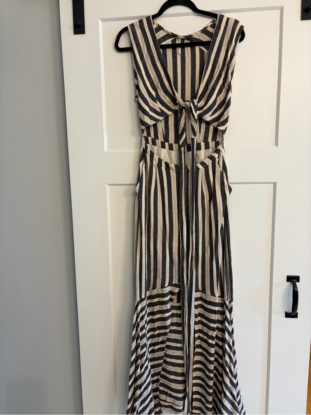 Free People Black and White Striped Sleeveless Maxi with Front Knot